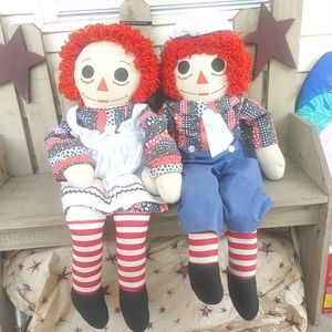 Vintage 90's Raggedy Ann & Andy Dolls  I Love You Chest Large Handmade 36"H
